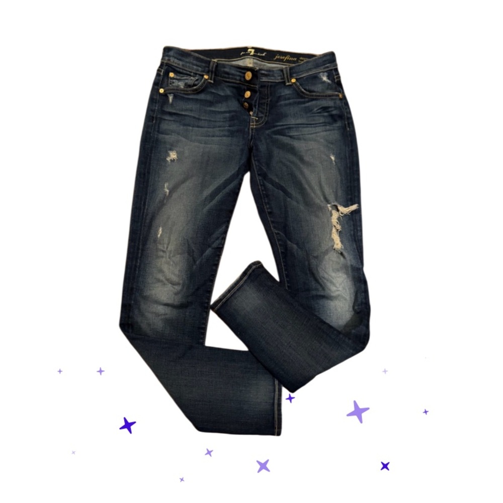 Final Sale!! Bundle!! 🌟7 For All Mankind🌟 Dark Blue Distressed Skinny Jeans